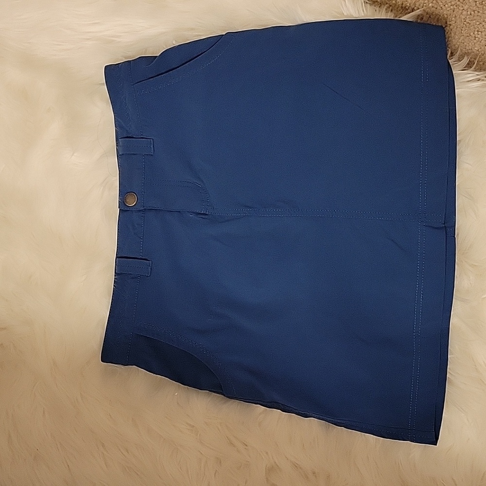 Eddie Bauer blue stretch skort belt loops  2 front 2 back zipper pockets 2 EUC…